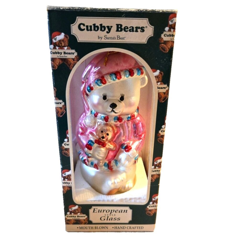 Cubby Bears Polar Teddy Bear Glass Hand Blown Ornament Pink Vintage Santas Best